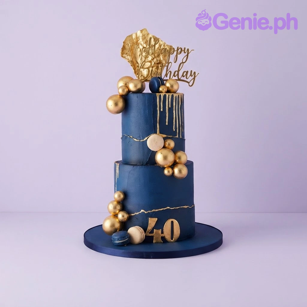 Navy Gold Birthday Cake Design