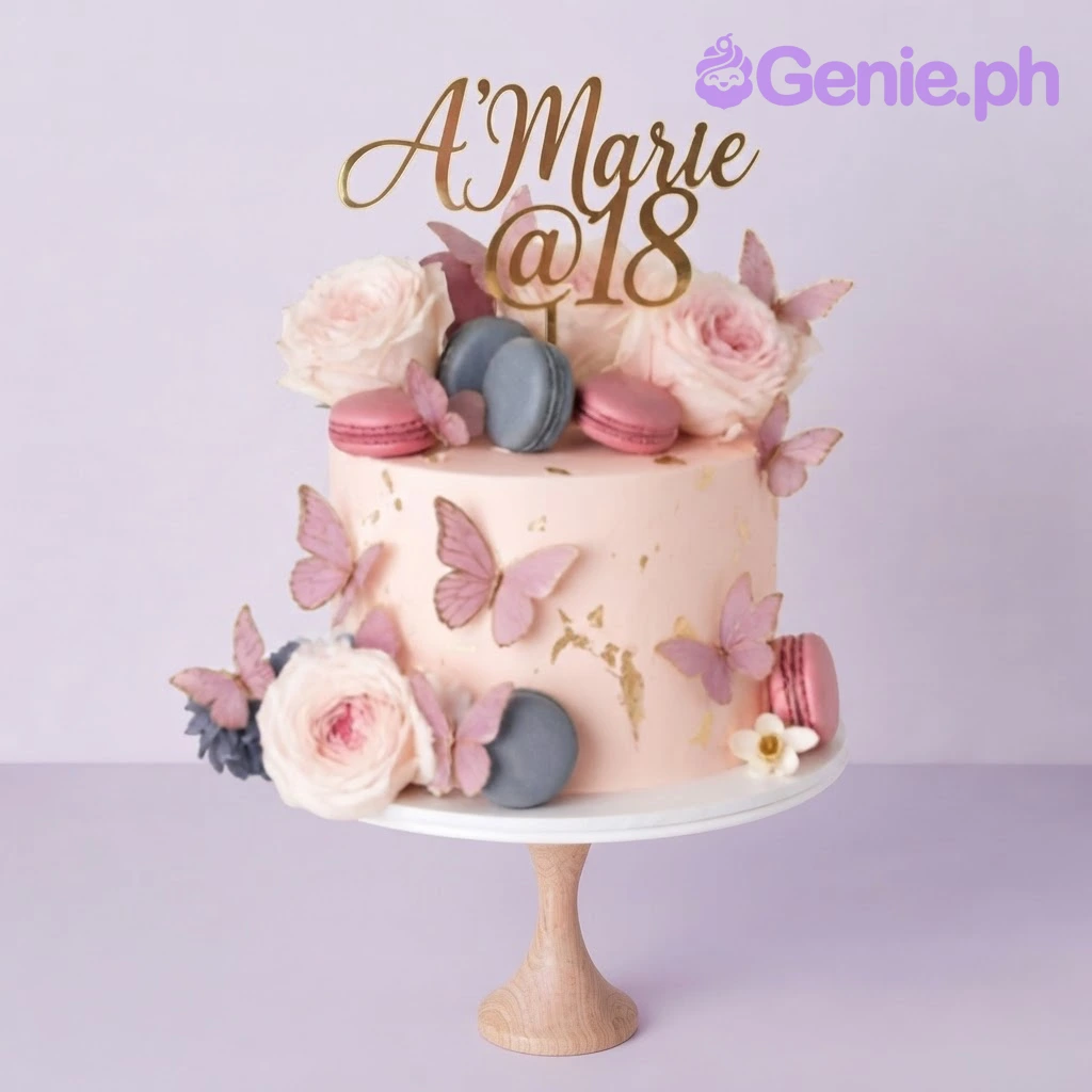 Butterfly Peach Birthday Cake Design
