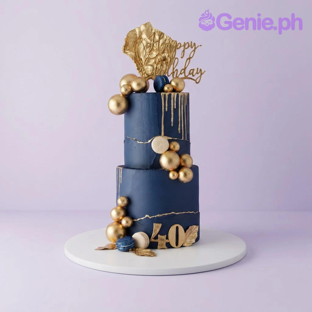 Navy Gold Birthday Cake Design