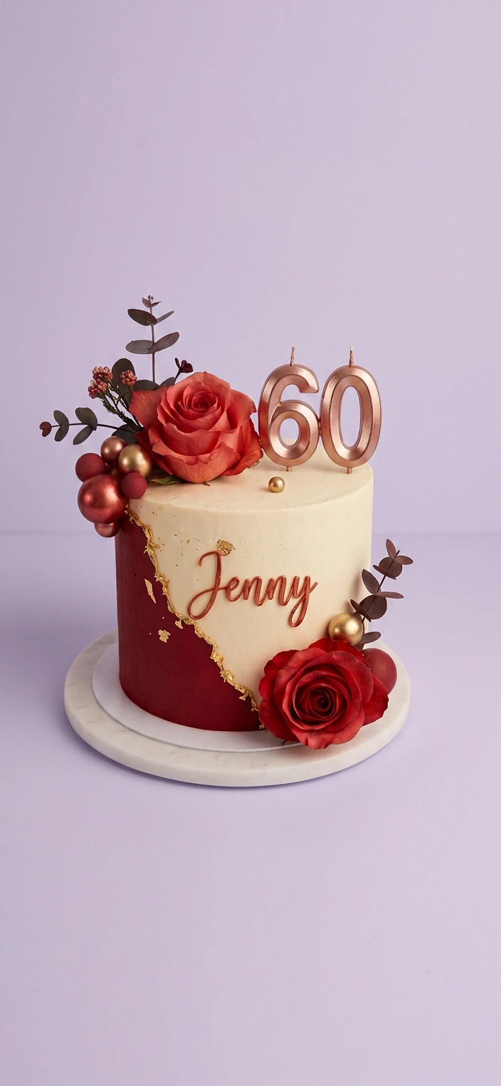 60th Birthday Rose Gold Cake Design