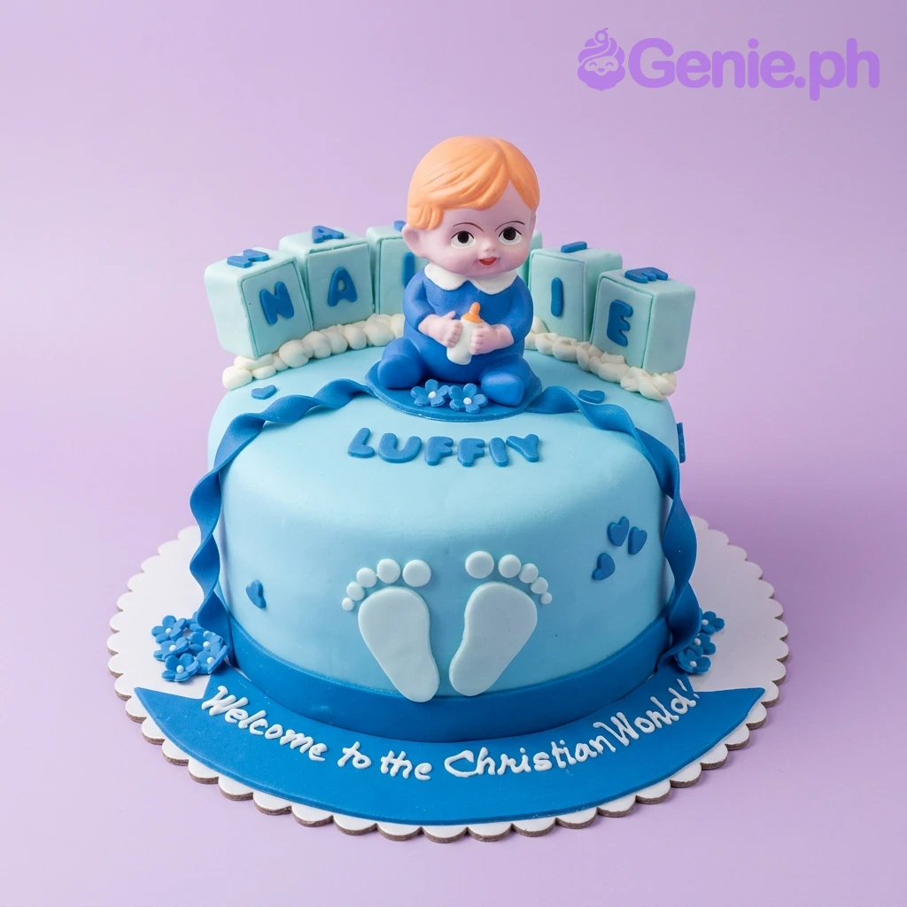 Baptism Baby Boy Cake Design
