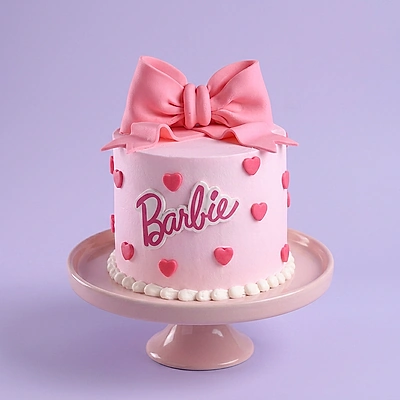 Barbie 1 Tier - pink, white theme with large pink bow and pink hearts