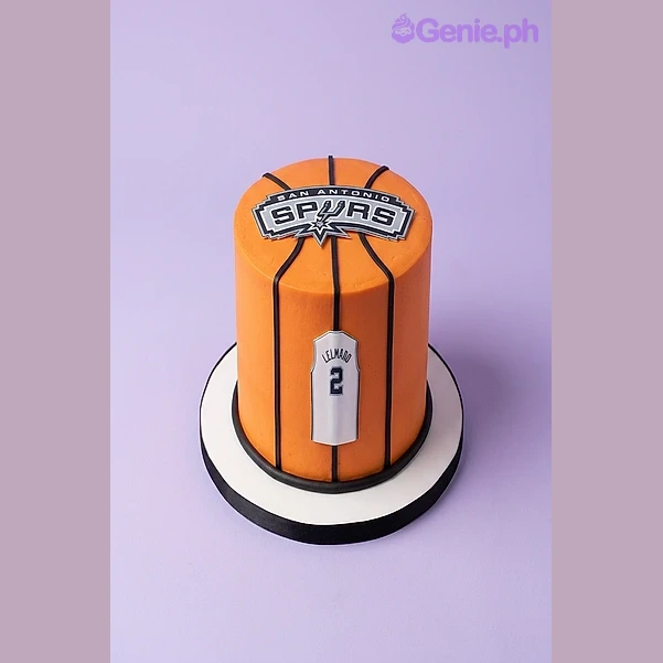 Basketball Spurs Orange Cake Orange basketball themed 1-tier cake with San Antonio Spurs logo and jersey printouts