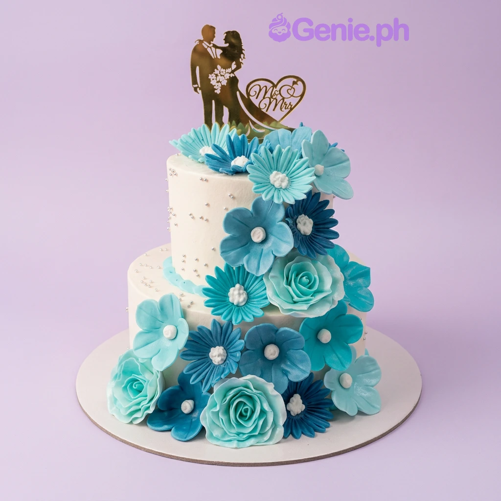 Blue Floral Wedding Cake