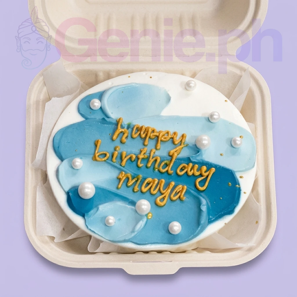 Blue Minimalist Golden Birthday Cake Design