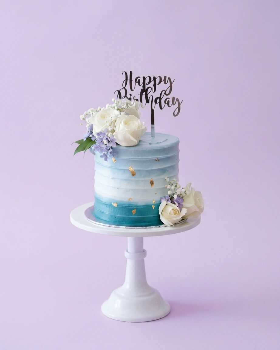 Blue Ombre Floral Sing Cake Design