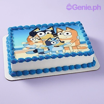 Bluey Rectangle - blue theme with edible printout of Bluey characters Bluey Rectangle - blue theme with edible printout of Bluey characters