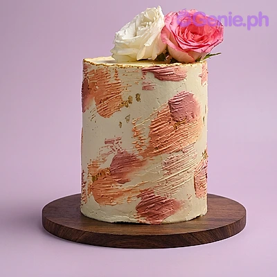 Brushstroke Floral Birthday Cake Brushstroke Cake cake design — 1 layer soft icing cake in white — with fresh roses