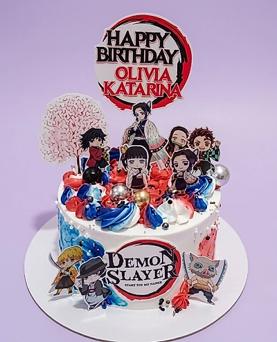 Demon Slayer Birthday Backdrop Cake Design
