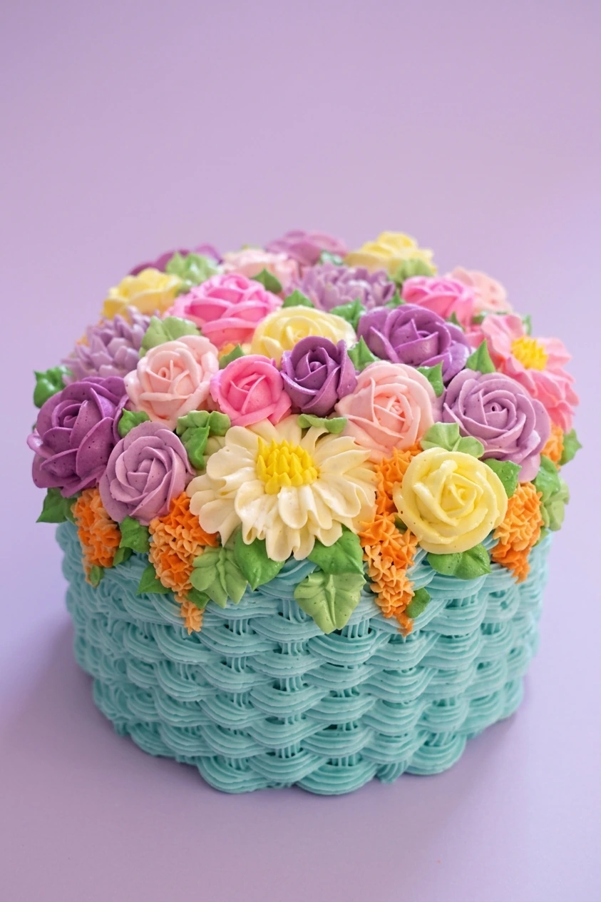Floral Basket Denim Cake Design