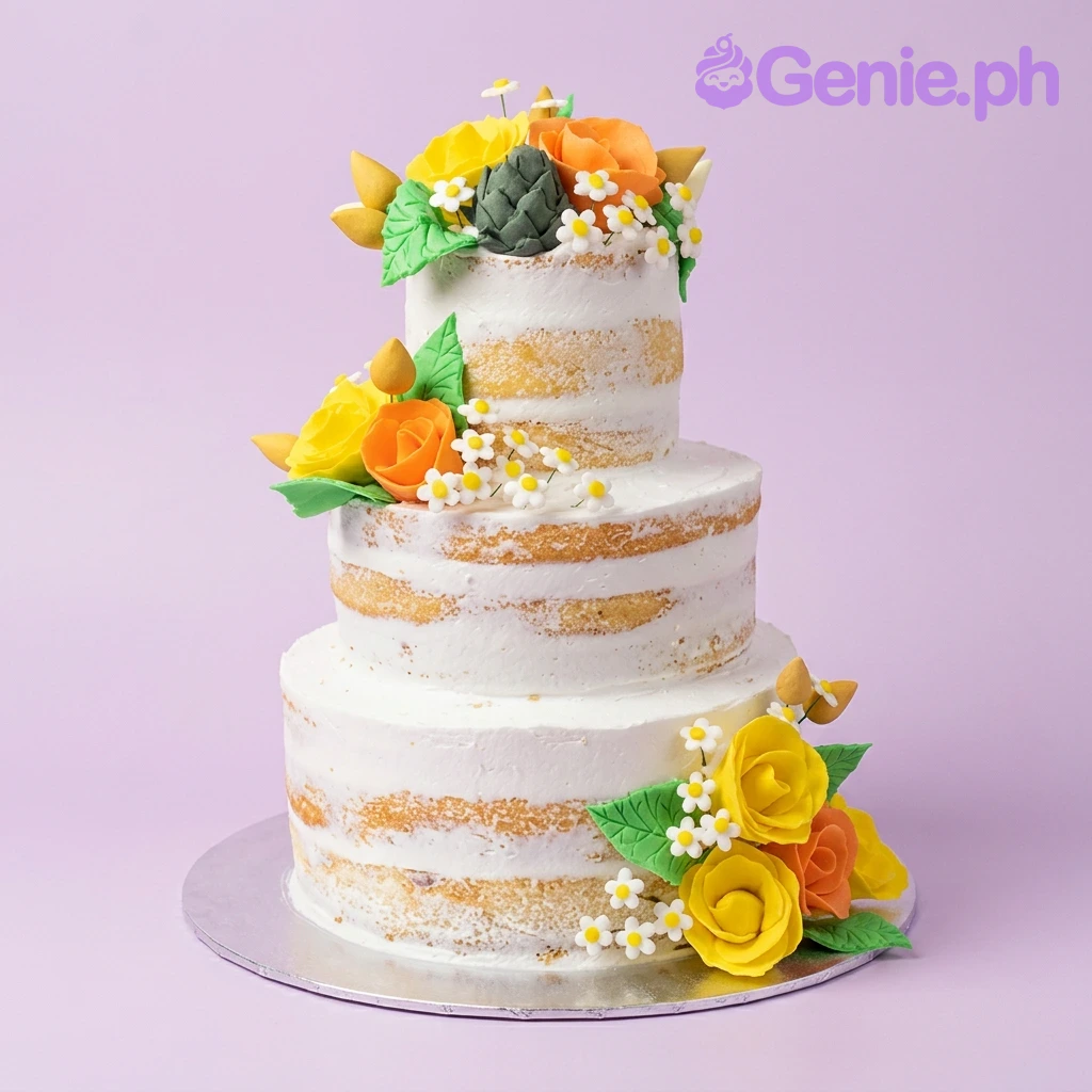 Floral Naked Yellow Cake Design Floral Naked Yellow Cake Design