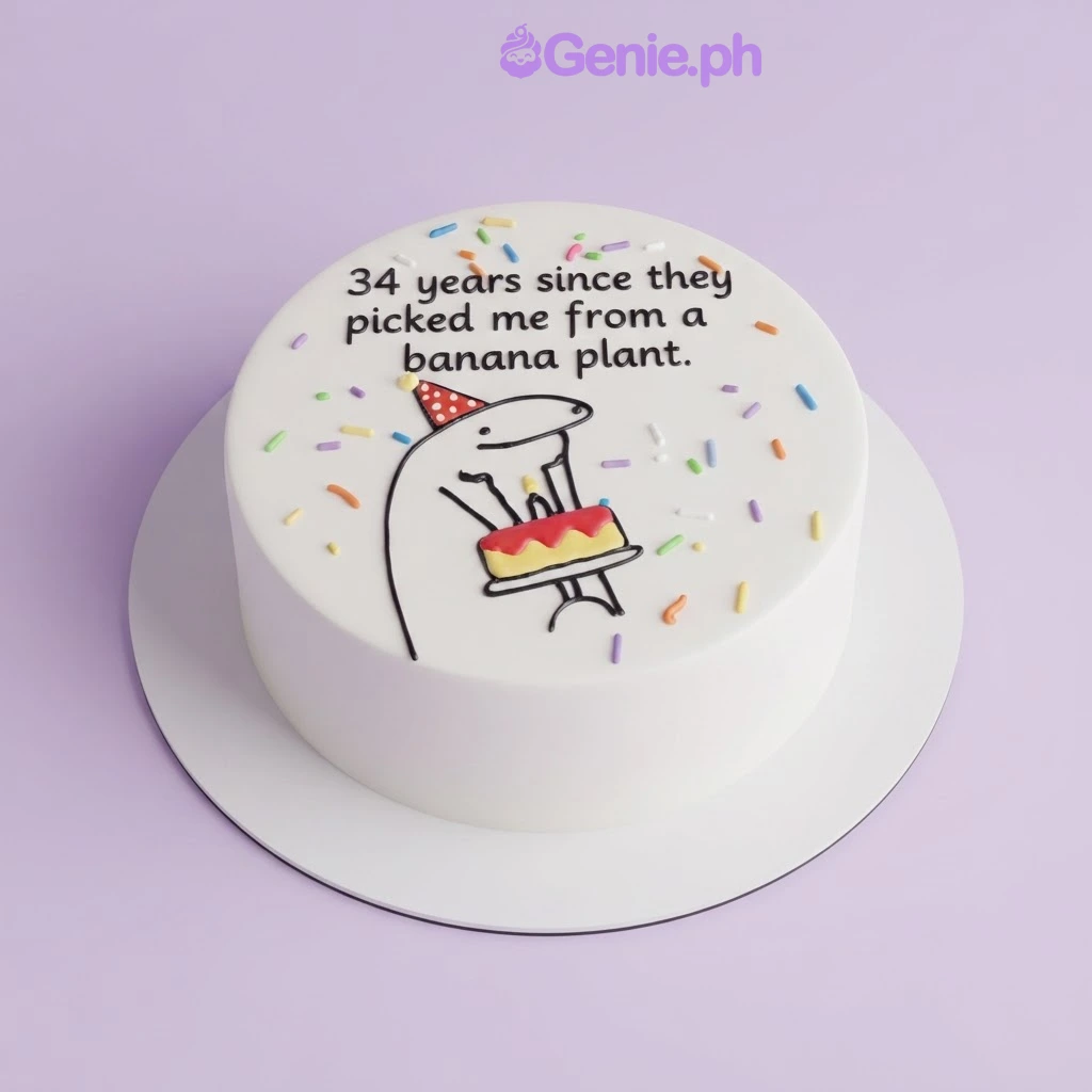 Flork Meme White Cake One tier white cake with a Flork character printout and colorful sprinkles