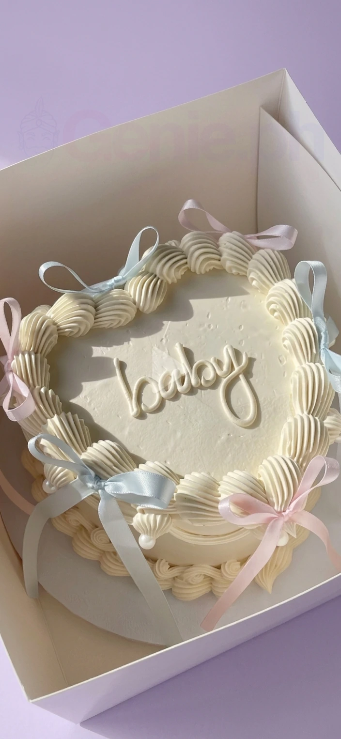 Gender Reveal Heart Ribbon Cake Design