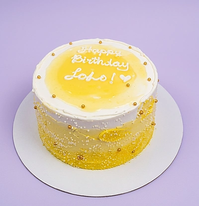 Gold Textured 1 Tier - gold, red, yellow theme with Gold spherical sprinkles