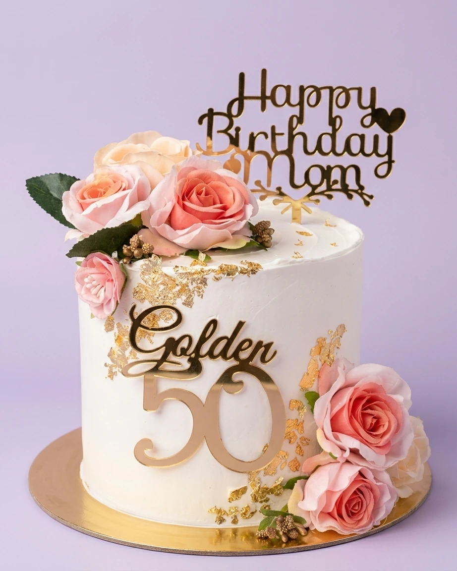 Golden 50th Mom Art Cake Design