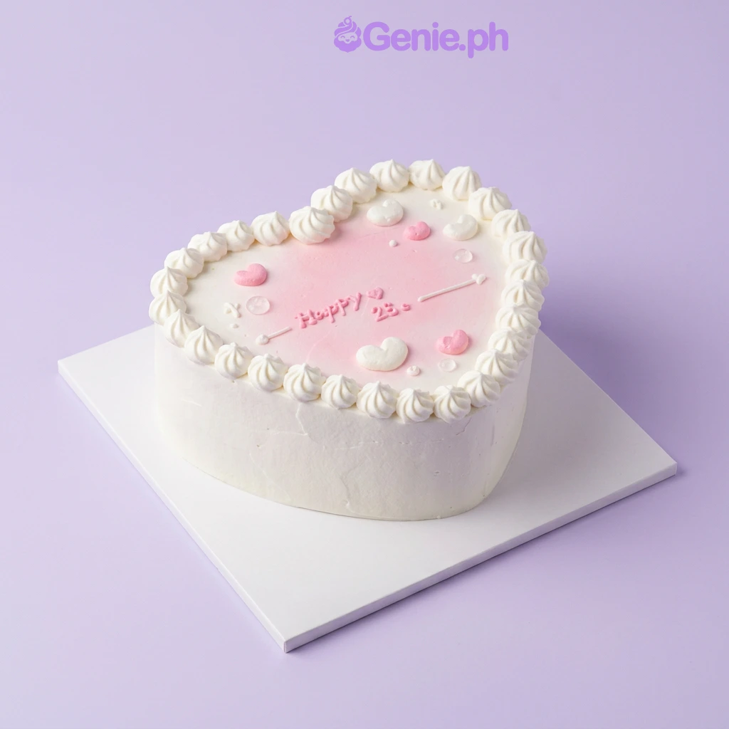 Heart Minimalist Pink Birthday Cake White heart-shaped cake with pink gradient top and piped icing border