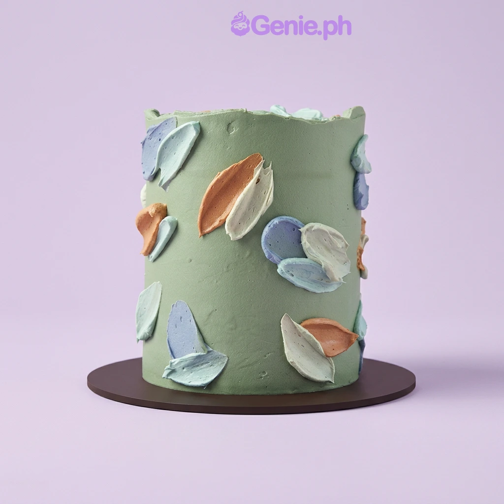 Impasto Birthday Cake Impasto Cake cake design — 1 layer soft icing cake in light green — with multi-colored impasto icing strokes