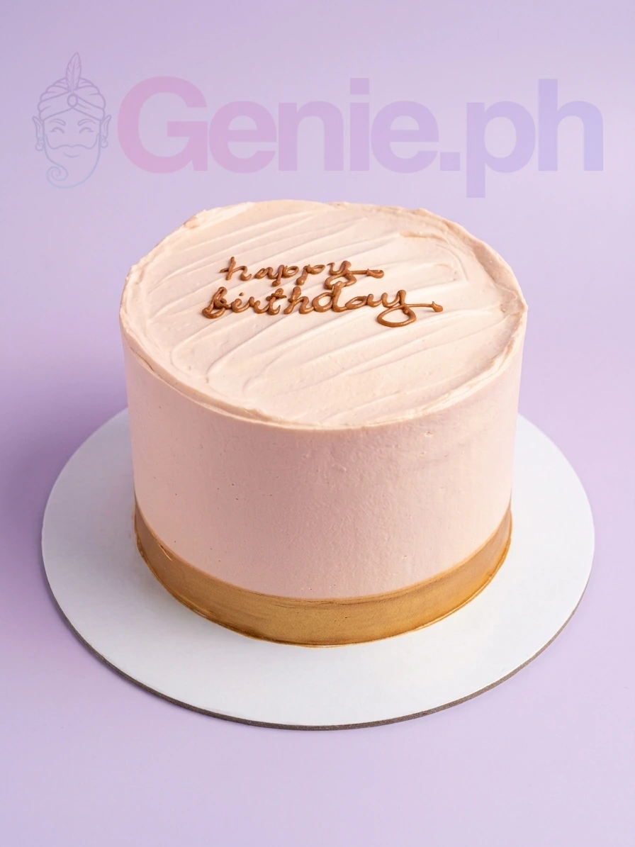 Minimalist White Birthday Cake A white and brown 1 Tier cake themed around Minimalist Birthday, featuring textured soft icing and a piped 'happy birthday' message.