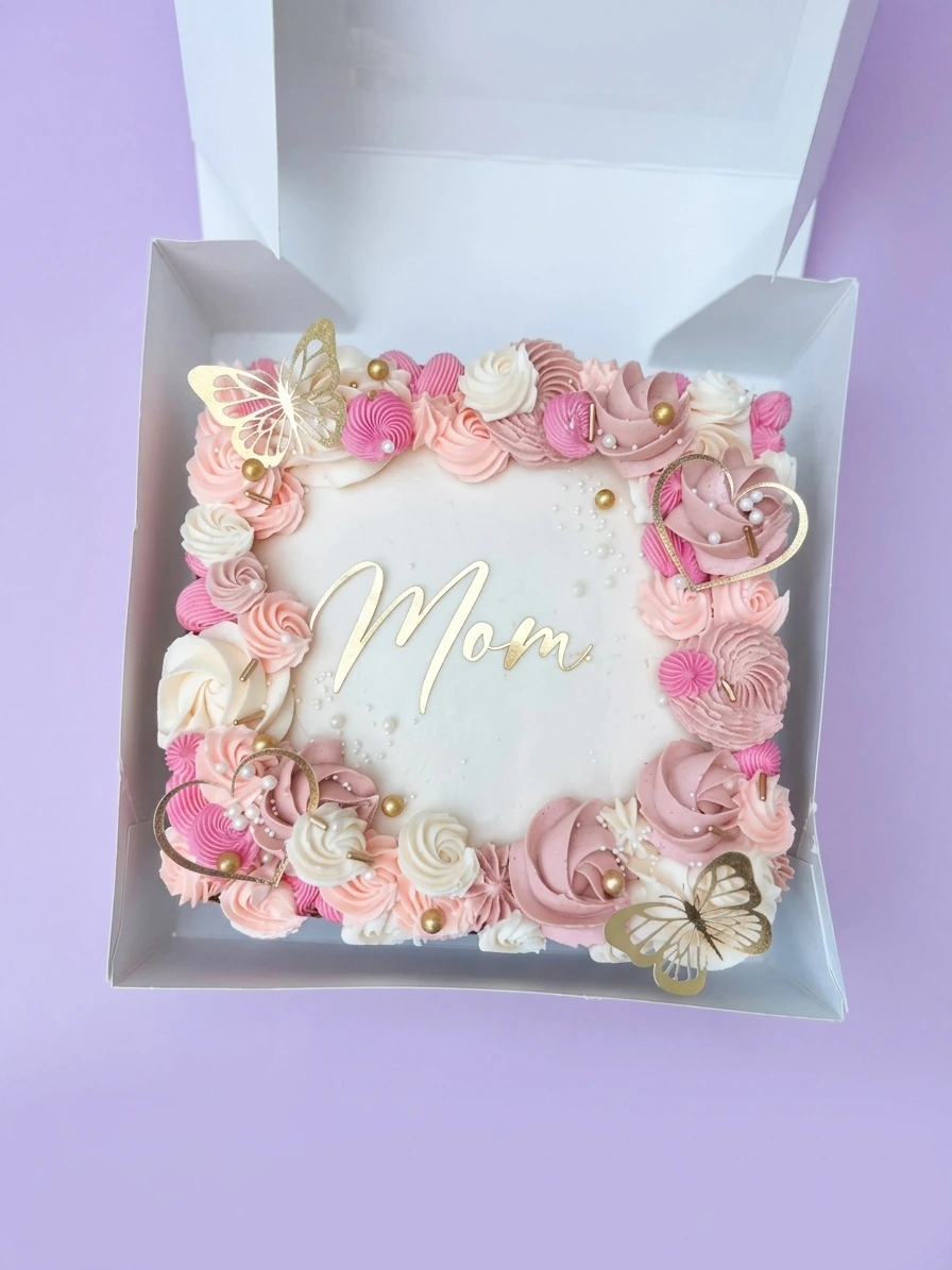 Mom Floral Rose Gold Cake Design