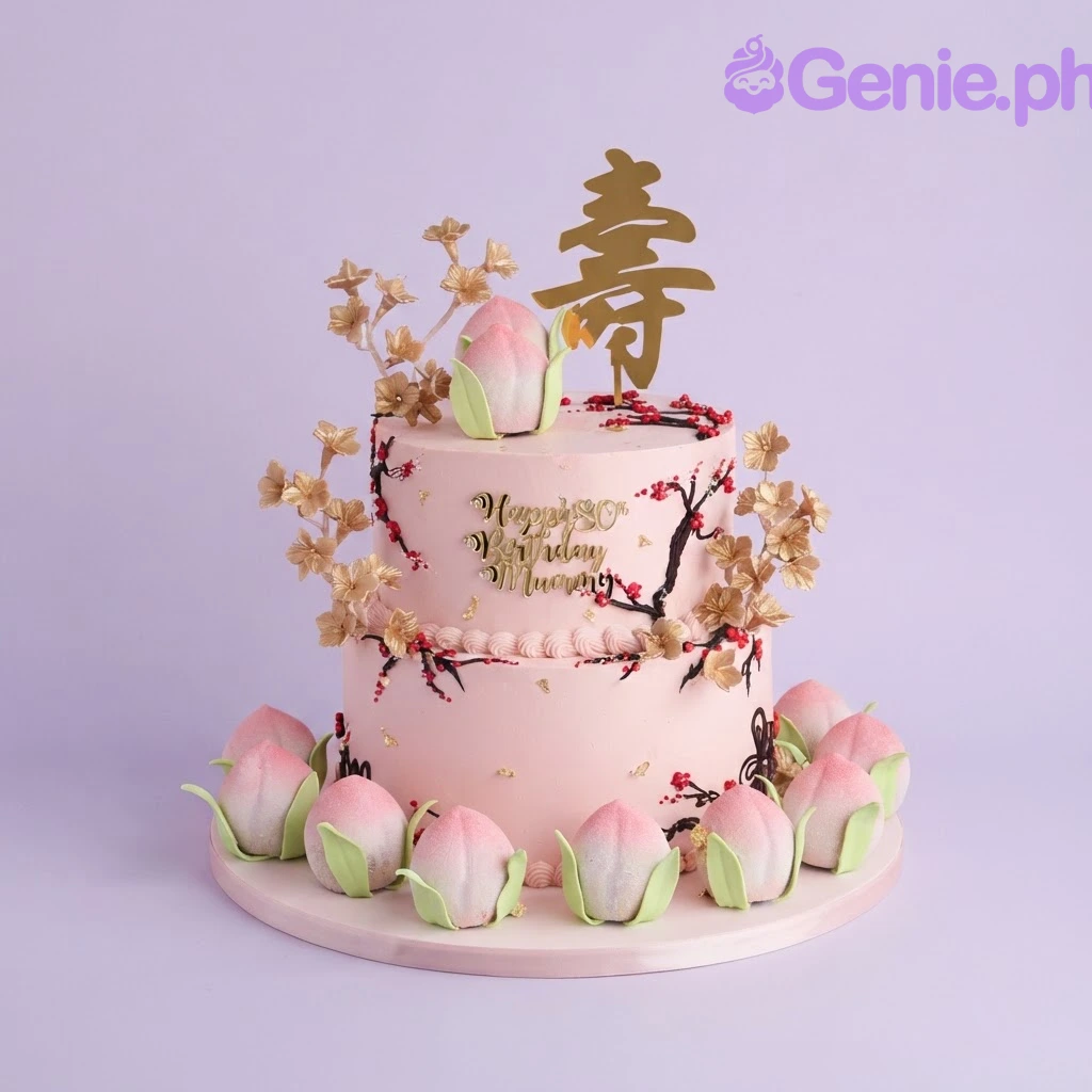 Peach Birthday Cherry Blossom Cake Design Peach Birthday Cherry Blossom Cake Design