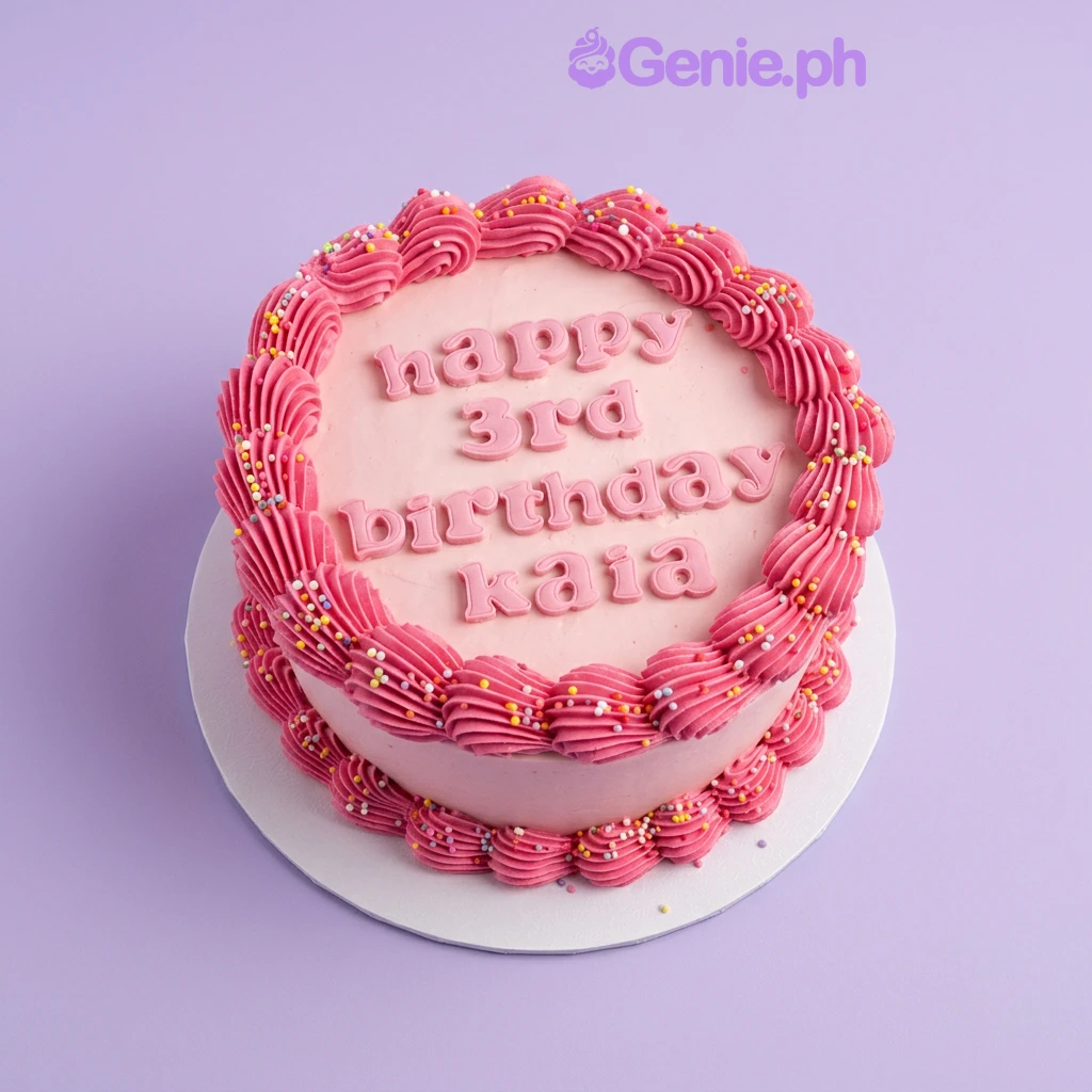 Pink Birthday Cake Pink 1-tier birthday cake with piped border and 3rd birthday message