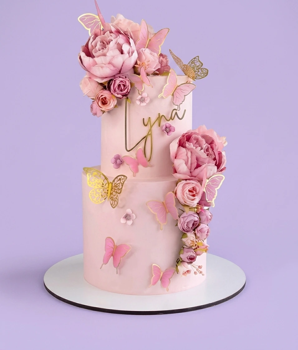 Pink Butterfly Floral Butterflies Cake Design