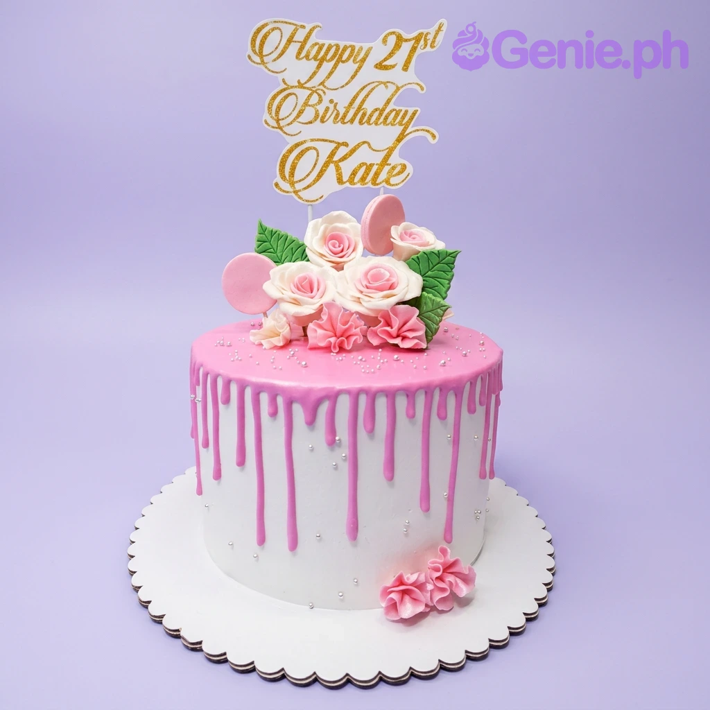 Pink Drip Floral Cake