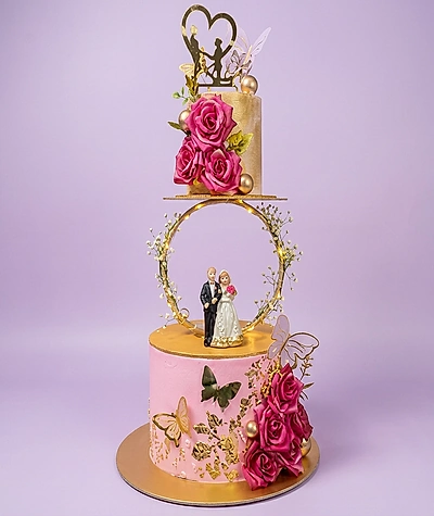 Pink Gold Wedding Groovy Cake Design