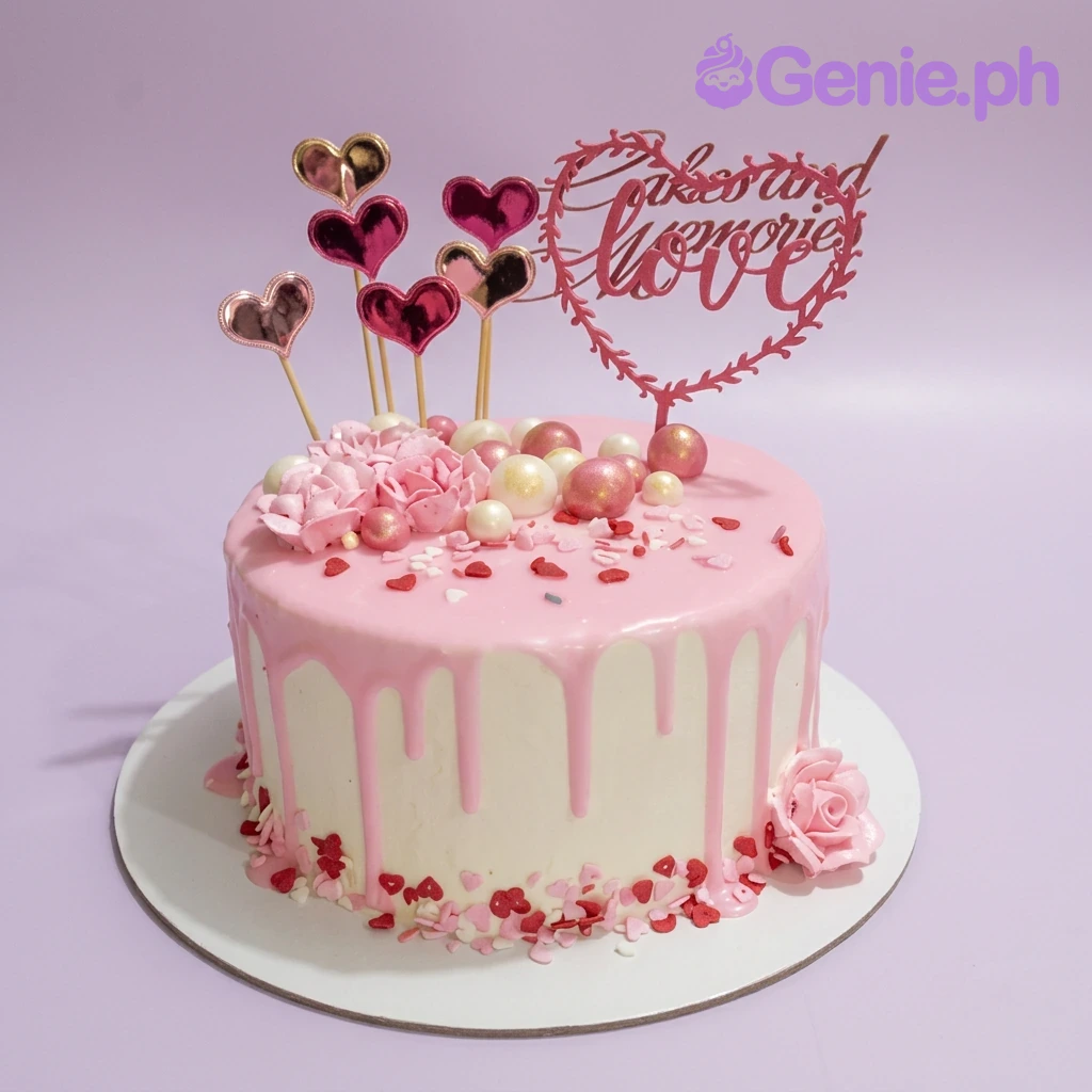Pink Heart Drip Cake