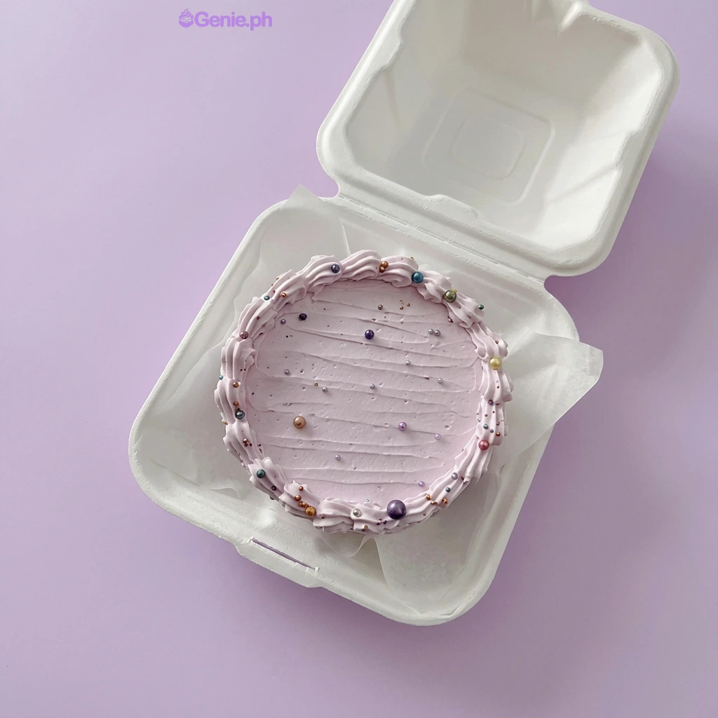 Pink Minimalist Bento Birthday Cake A soft pink Bento cake themed around Pink Minimalist, featuring a piped icing border and colorful sprinkles with metallic beads.