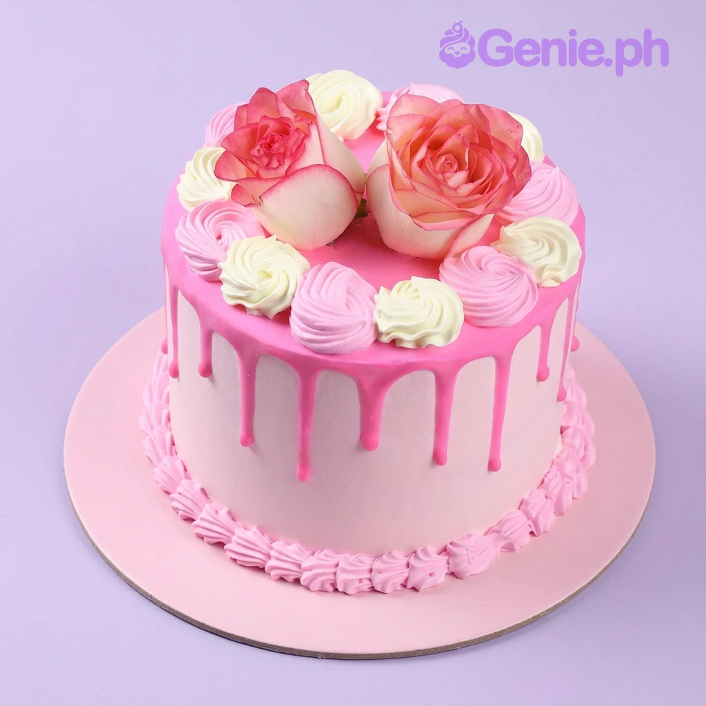 Pink Rose Drip Cake Design