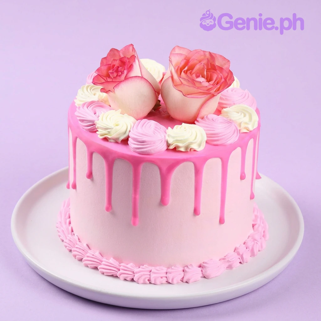 Pink Rose Drip Cake Design