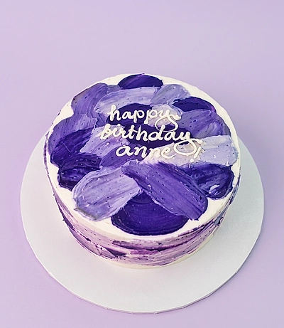 Cake 1 Tier - purple theme with Abstract purple icing strokes and Abstract purple icing strokes