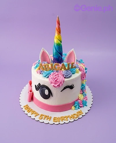 rainbow unicorn 1 Tier - pink, rose theme with rainbow unicorn horn and unicorn eye