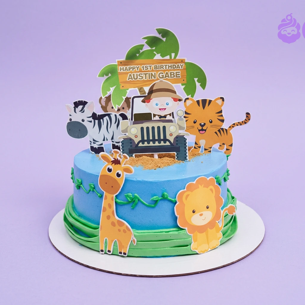 Safari Adventure Cartoon Cake Design