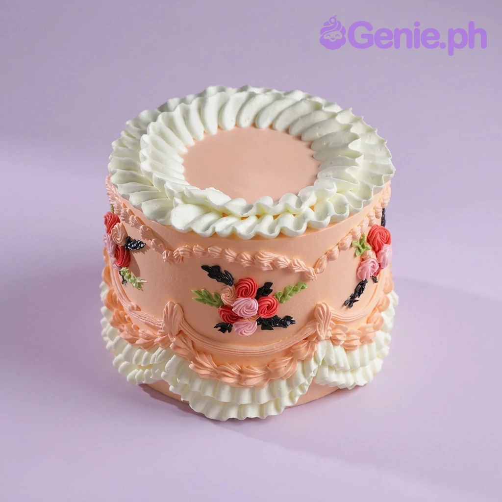 Vintage Peach Floral Video Game Cake Design