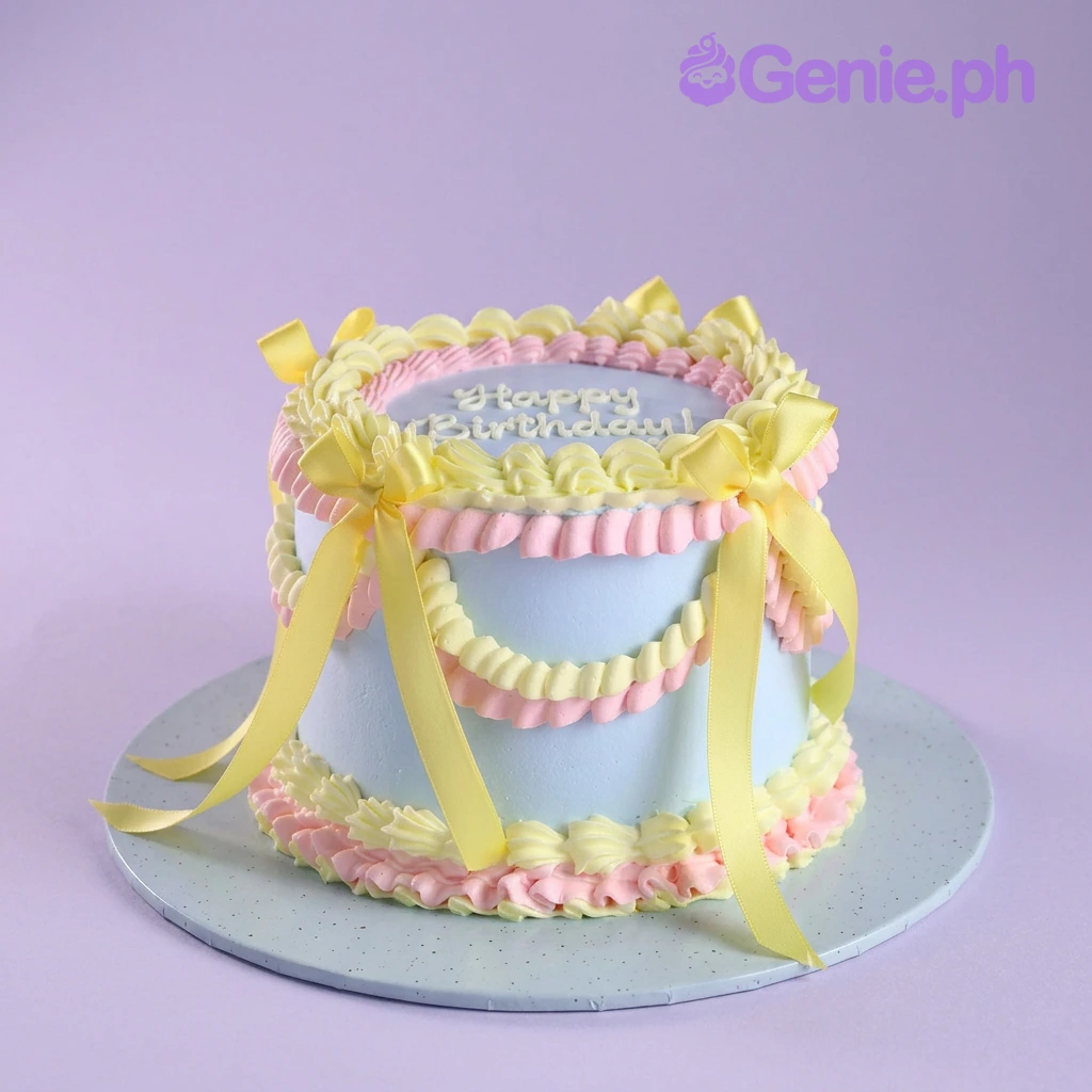 Vintage Ribbon Yellow Cakes Cake Design