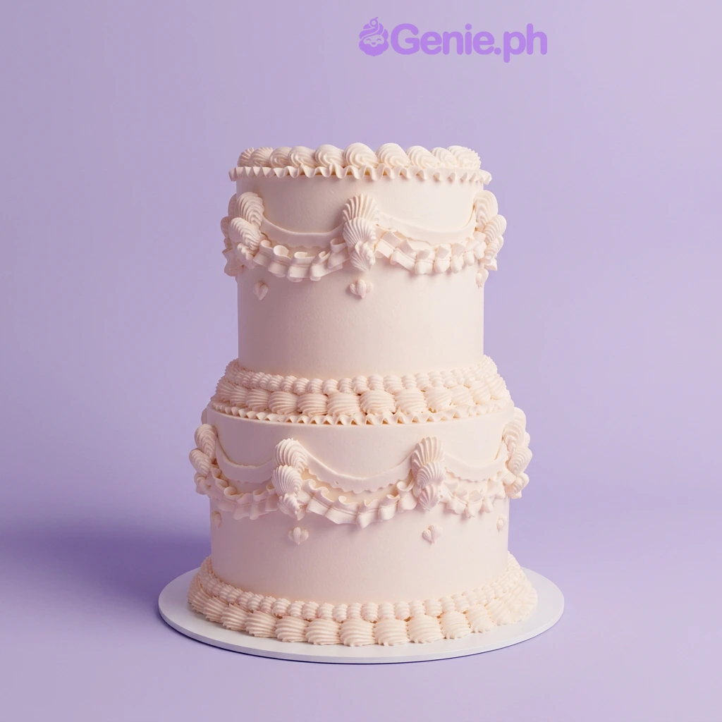Vintage White 2-Tier Cake White 2-tier cake with intricate piped icing swags and shell borders