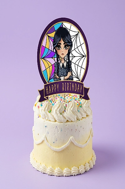 Wednesday Addams Gothic Dark Black Purple Cake Design