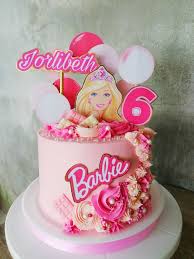 Pink Barbie themed birthday cake with a Barbie printout topper, pink icing rosettes, and a custom name banner. Pink Barbie themed birthday cake with a Barbie printout topper, pink icing rosettes, and a custom name banner.