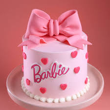 Barbie 1 Tier - pink, white theme with large pink bow and pink hearts Barbie 1 Tier - pink, white theme with large pink bow and pink hearts