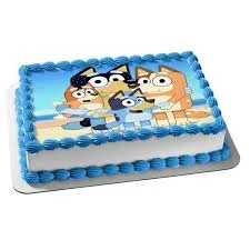 Bluey Rectangle - blue theme with edible printout of Bluey characters