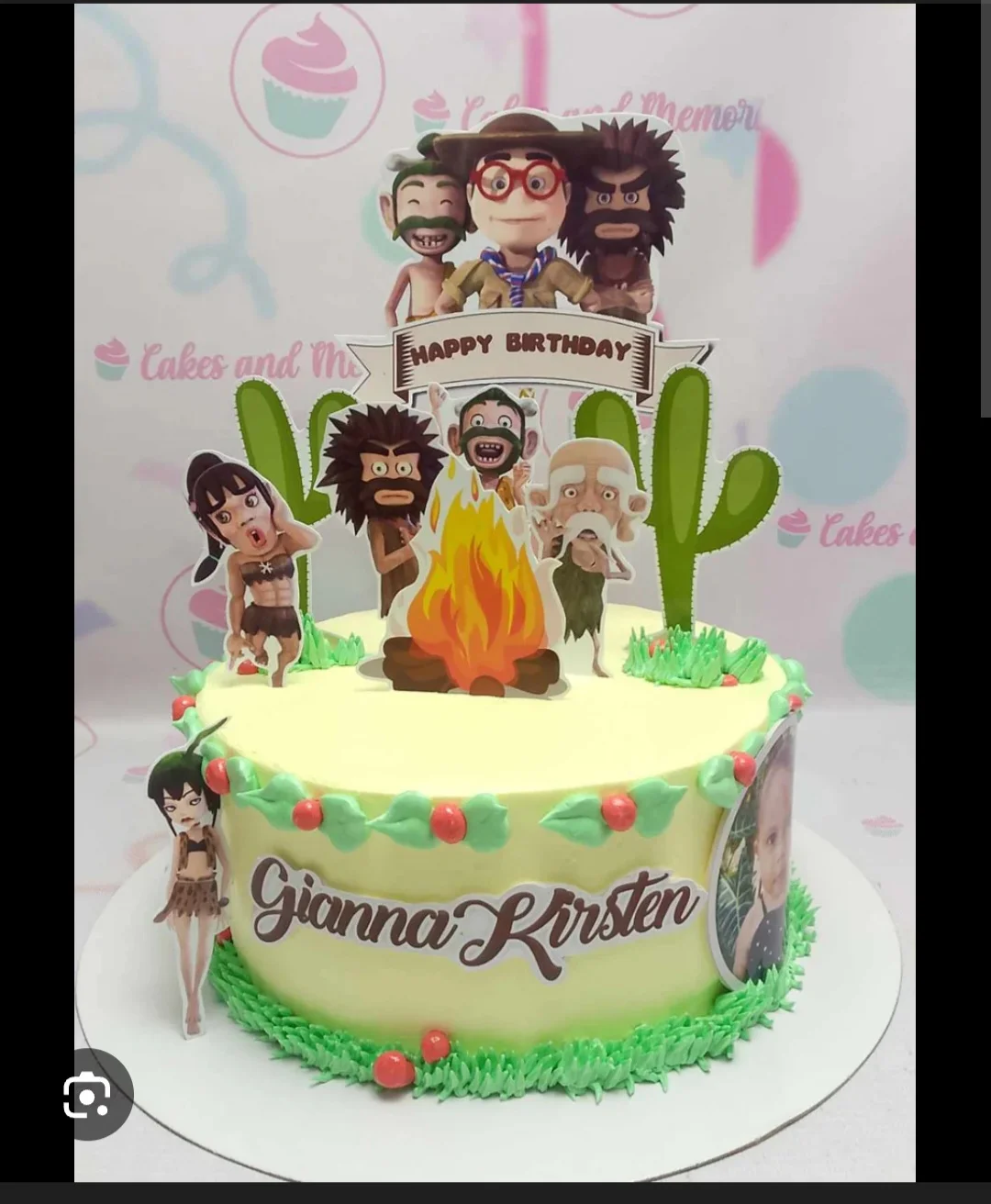 Caveman Birthday Camping Cake Design