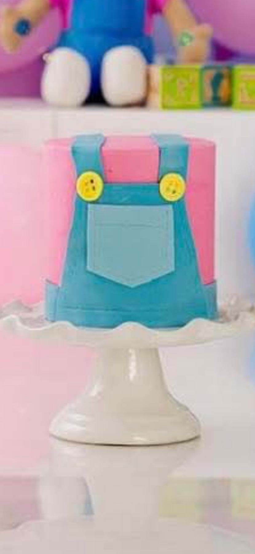 Cocomelon 1 Tier - blue, yellow theme with blue fondant overalls with bib straps and pocket Cocomelon 1 Tier - blue, yellow theme with blue fondant overalls with bib straps and pocket