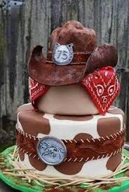 cowboy 2 Tier Fondant - brown, white, silver theme with silver horseshoe with number and brown cow print spots cowboy 2 Tier Fondant - brown, white, silver theme with silver horseshoe with number and brown cow print spots
