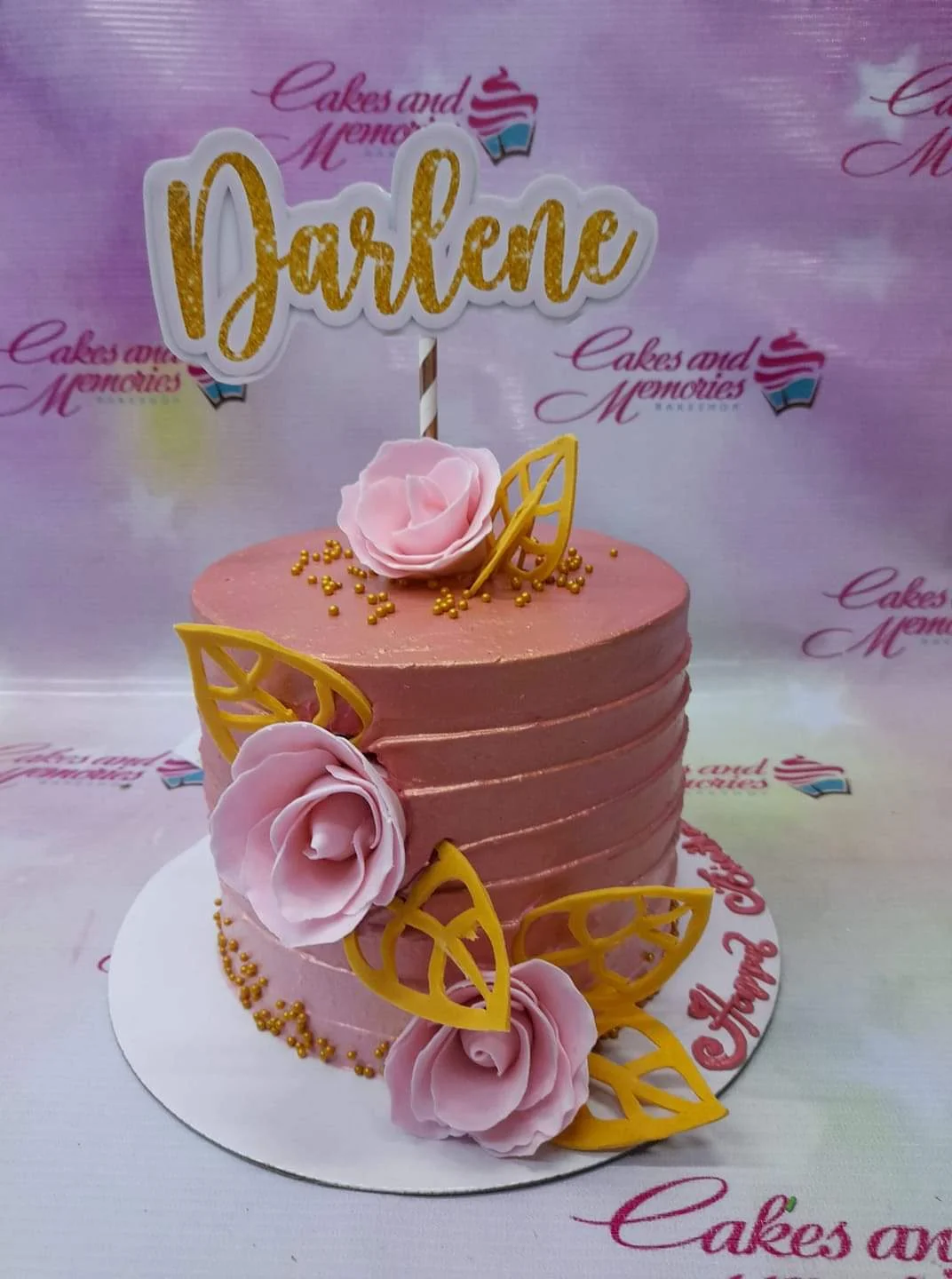 Darlene Pink Rose Rose Gold Cake Design