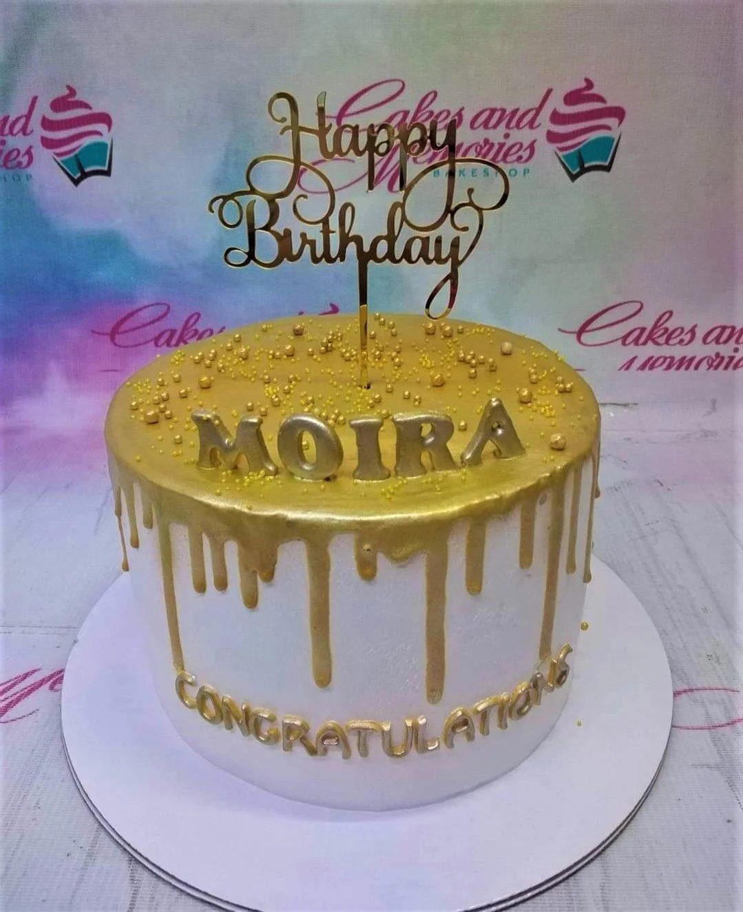 Gold Drip Congratulations Cake Design