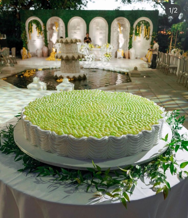green grape 1 Tier - white, green theme with green grape-like spheres covering top green grape 1 Tier - white, green theme with green grape-like spheres covering top