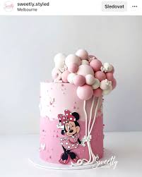 Minnie Mouse Pink 1 Tier Fondant - pink, white theme with pink and white edible balloons and Minnie Mouse character cutout Minnie Mouse Pink 1 Tier Fondant - pink, white theme with pink and white edible balloons and Minnie Mouse character cutout