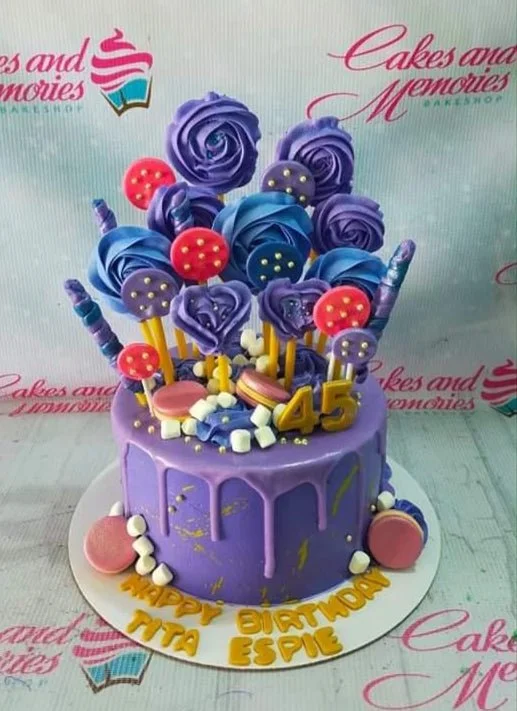 Purple Meringue Edible Photo Birthday Cake Design